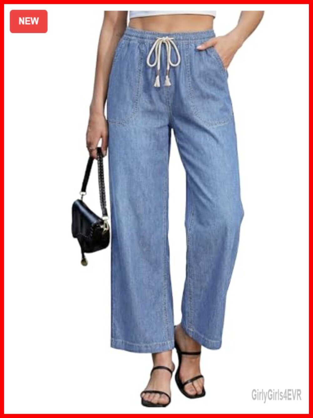 High Waisted Pull On Wide Leg Jeans with Pockets
